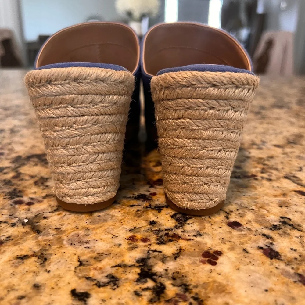 NIB Lauren Ralph Lauren Pennie Blue Suede Slip-on Espadrille Wedge Mules Size 7